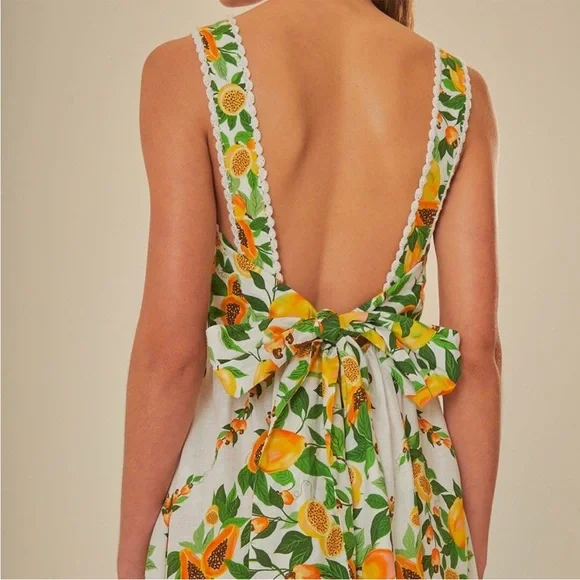 NWT Farm Rio Linen Papaya Salad Scarf Print Maxi Dress, Size XS - Picture 4 of 10